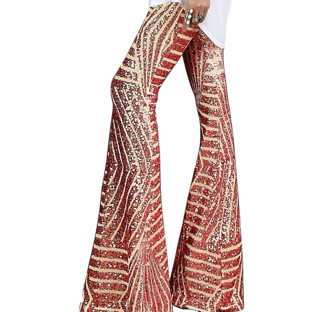 Women’s Y2K Flare Sequin Party pants rose gold
